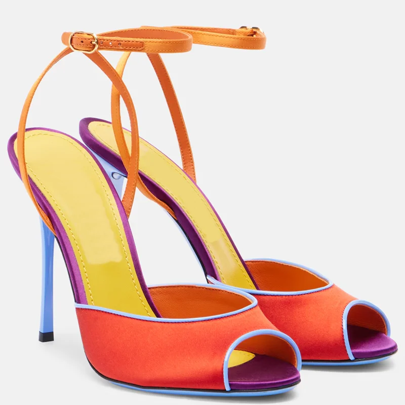 Women'S Shoes Veja - Satin Mixed Colors Peep Toe Sandals