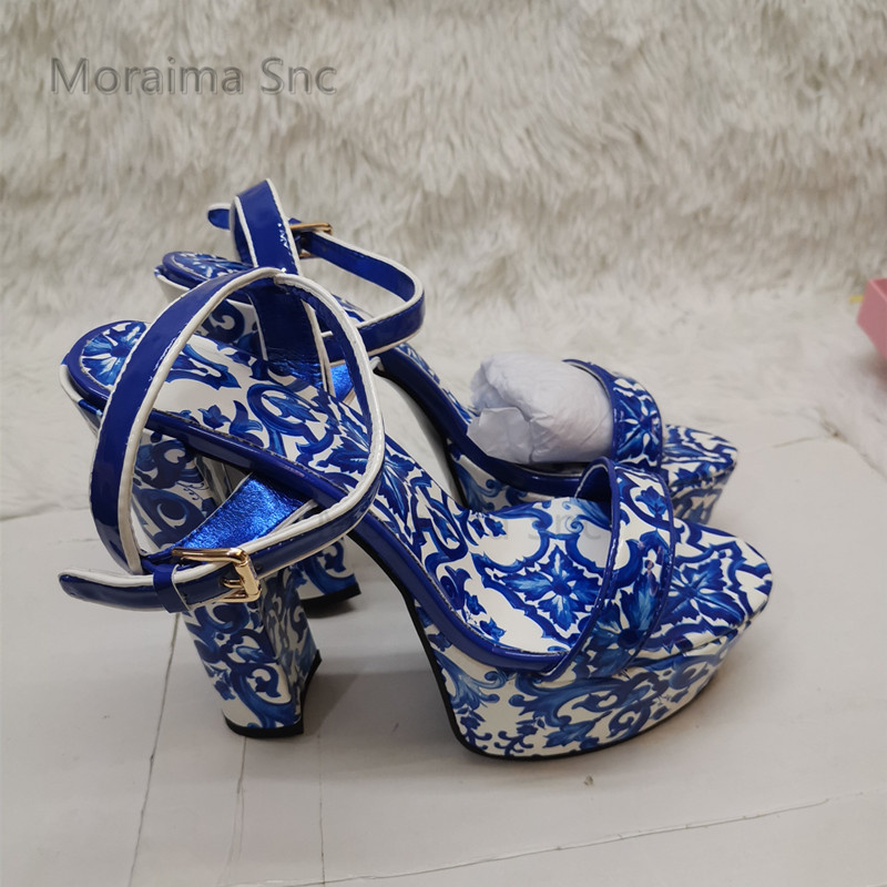 Women'S Shoes Navy Blue - Women's Blue and White Porcelain Sandals