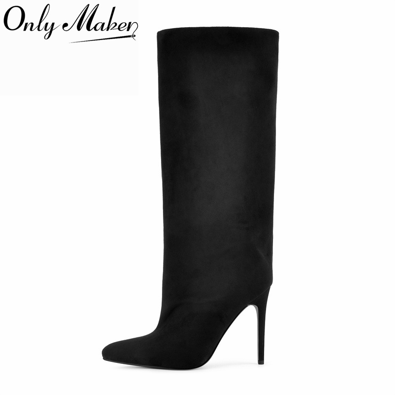 Women'S Shoes Extra Wide - Onlymaker Black Faux Suede Knee High