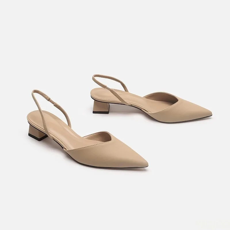 Low Block Heel Pump - Ladies Pointed Stretch Sandals Block Low