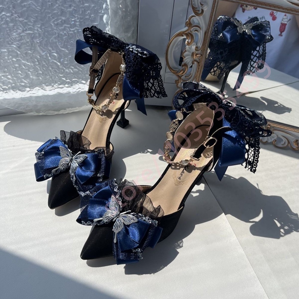 2026 New Satin Pointed Toe Hee - Women'S Shoes Navy Blue recension och pris