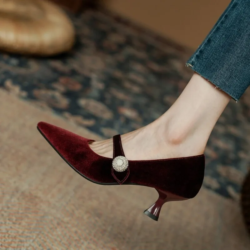 Wine Red Pointed Toe Mary Jane - Slingback Pumps Women recension och pris