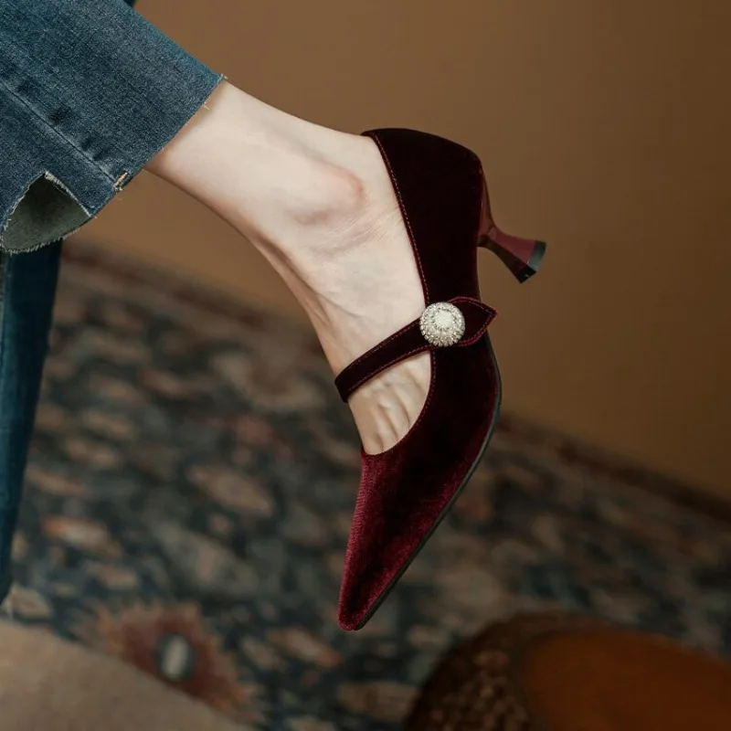 Wine Red Pointed Toe Mary Jane - Slingback Pumps Women recension och pris