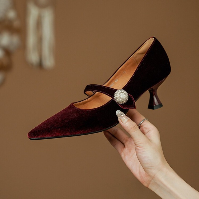 Wine Red Pointed Toe Mary Jane - Slingback Pumps Women recension och pris
