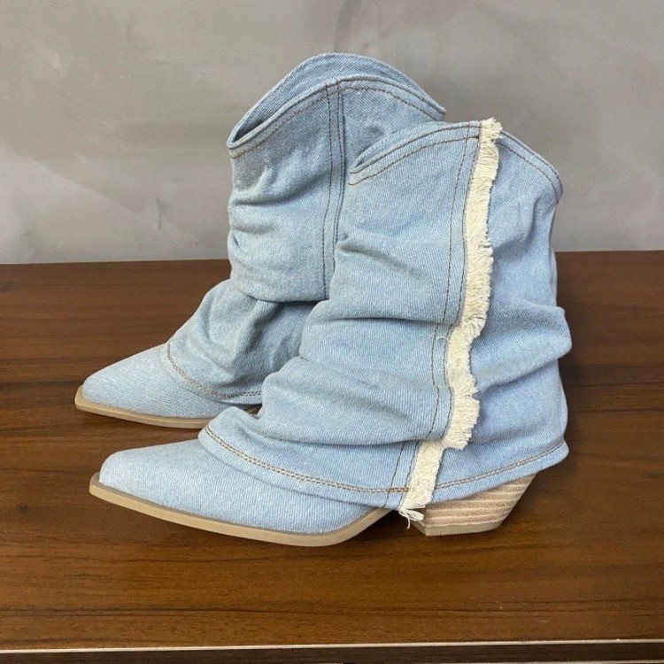 Pleated Denim Ankle Boots Wome - Women'S Shoes Navy Blue recension och pris