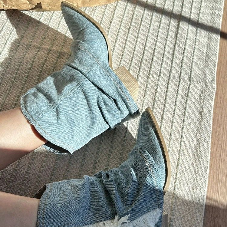 Pleated Denim Ankle Boots Wome - Women'S Shoes Navy Blue recension och pris