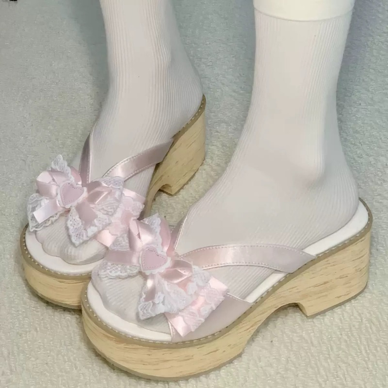 Sweet Bow Wood Grain Thick Bot - Women Shoes Japan recension och pris