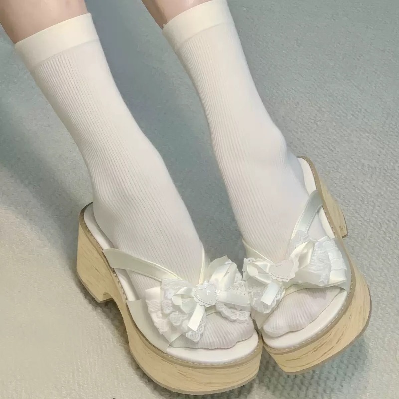 Sweet Bow Wood Grain Thick Bot - Women Shoes Japan recension och pris