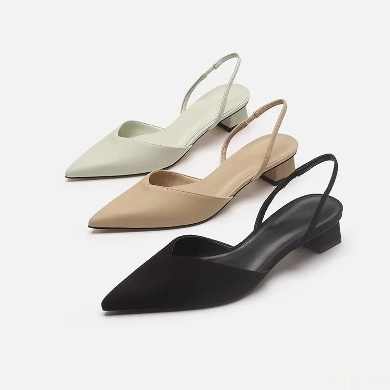 Ladies Pointed Stretch Sandals - Low Block Heel Pump recension och pris