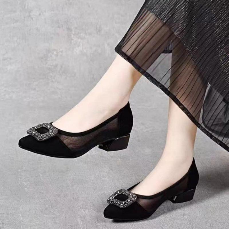 Elegant Pointed Toe Mesh Block - Slingback Pumps Women recension och pris