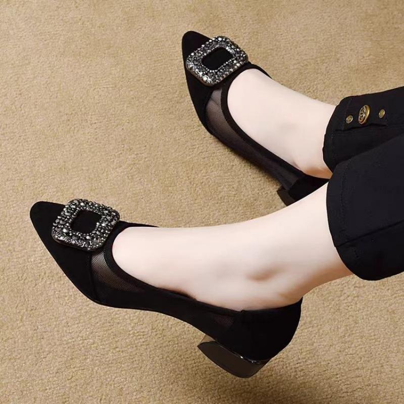 Elegant Pointed Toe Mesh Block - Slingback Pumps Women recension och pris